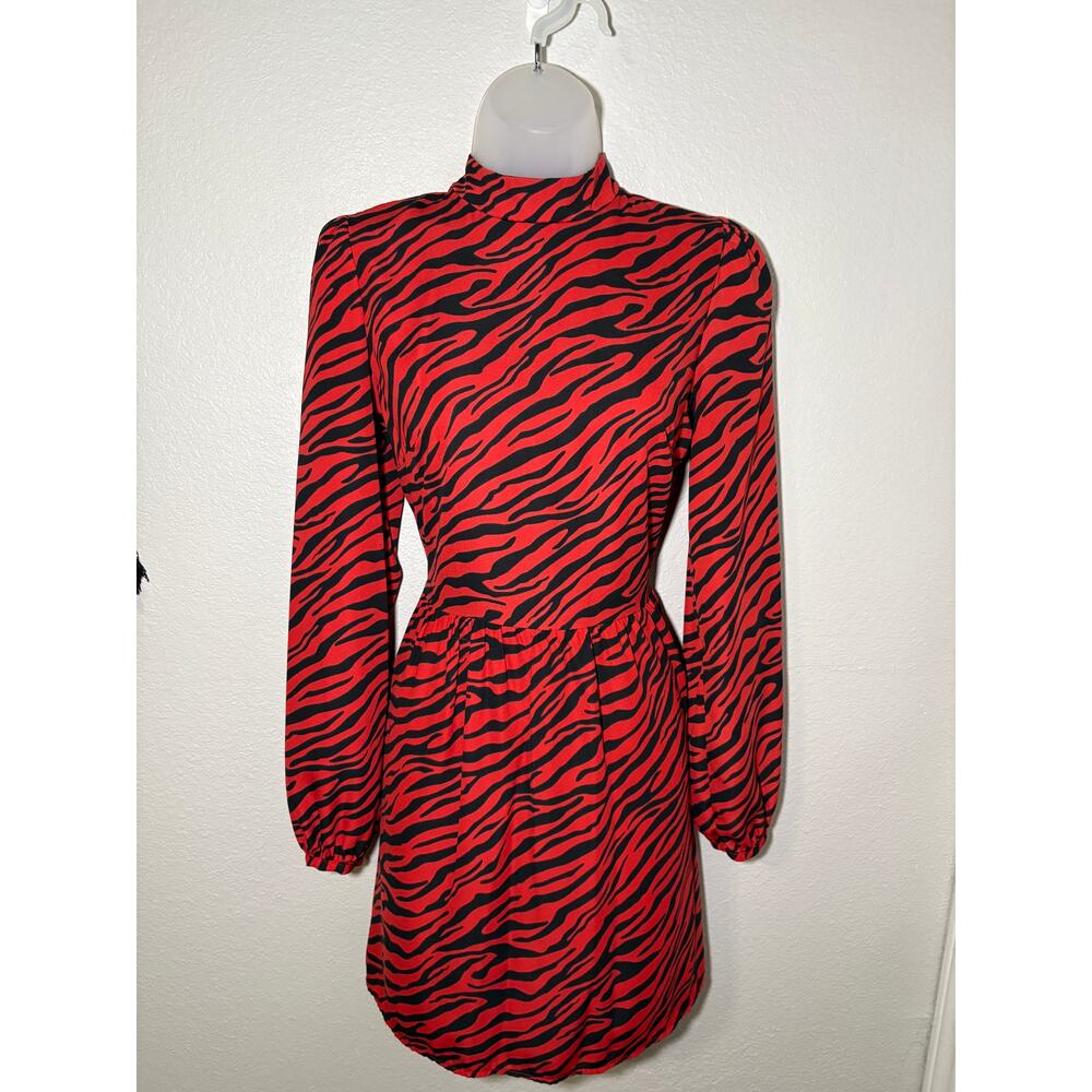 BP (Nordstrom) Red Zebra Print Mini Dress with Puff Sleeves, Size XS